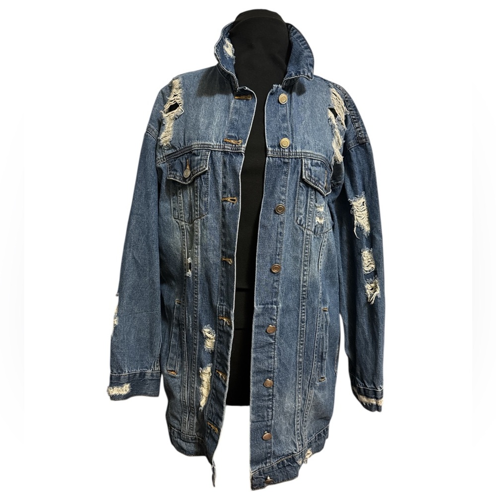Distressed Denim Jacket With Multiple Pockets - image 3